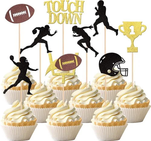 Miniatura 9 de 36 piezas de adornos para cupcakes de pelota de rugby, trofeo de fútbol americano, selecciones de cupcakes de fútbol americano, decoración