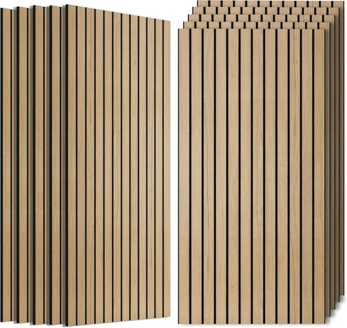 Miniatura 23 de Paneles de sonido de chapa de madera, paquete de 10 paneles de pared de 47.2 x 23.6 pulgadas, paneles acústicos decorativos para paredes