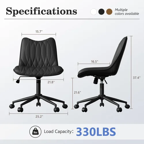 Miniatura 2 de Silla de oficina sin brazos, silla de escritorio sin brazos, silla giratoria ajustable con ruedas, tapizada de piel sintética, compacta