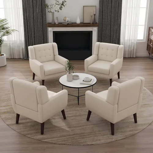 Miniatura 22 de Silla decorativa de piel sintética, sillón tapizado Morden para sala de estar, asiento de lectura lateral con botones copetudo para dormitorio