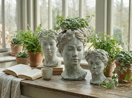 Miniatura 2 de Colección Abbott - Maceta de cabeza de diosa - Maceta de cemento extra pequeña para interior y exterior - Estatua de cabeza de mujer griega para Gris