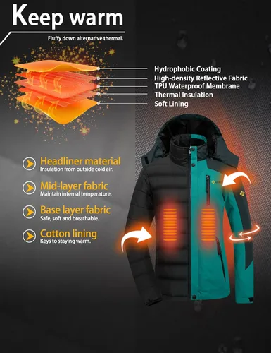 Miniatura 5 de GEMYSE Chaqueta de esquí impermeable 3 en 1 para mujer, con forro acolchado, abrigo de invierno aislado