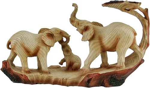 Miniatura 4 de Zeckos Estatua decorativa de aspecto de madera tallada Safari de la familia de elefantes