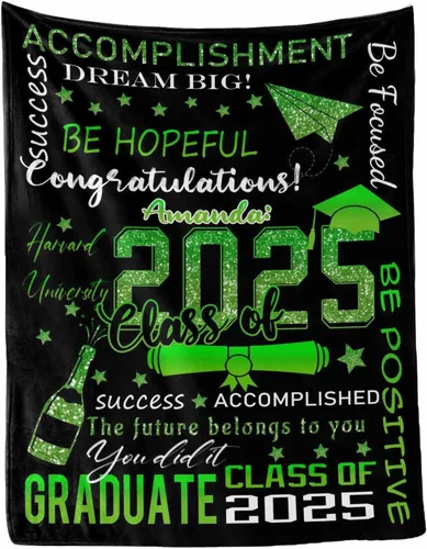 Miniatura 35 de MyPupSocks Manta personalizada para regalo de graduación, felicitaciones clase de 2025, manta azul personalizada de forro polar 2025 para hermana
