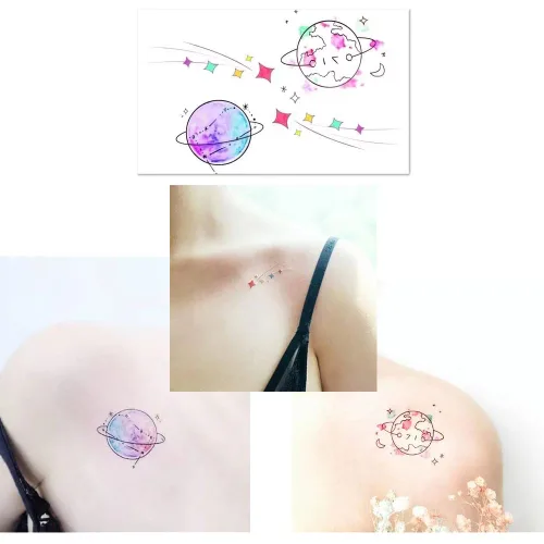 Miniatura 6 de Tatuaje temporal de cielo estrellado de fantasía, tatuajes temporales coloridos e impermeables, tatuajes falsos que se ven reales y duran mucho Azul