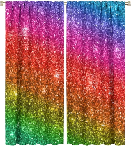 Miniatura 62 de Cortinas opacas abstractas de arco iris, pintura de color arcoíris con gotas, diseño gráfico creativo con bolsillo para barra, para sala de estar