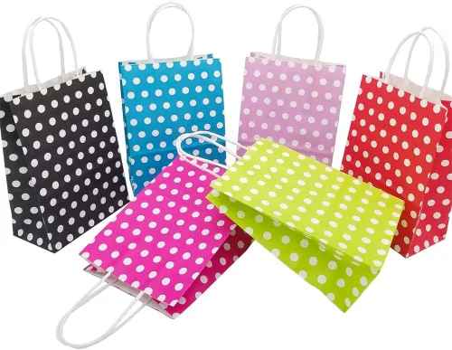 Miniatura 9 de ADIDO - Bolsas de papel rojo EVA con puntos blancos de papel kraft con asas bolsas de papel para niños, cumpleaños, bodas, fiestas y fiestas