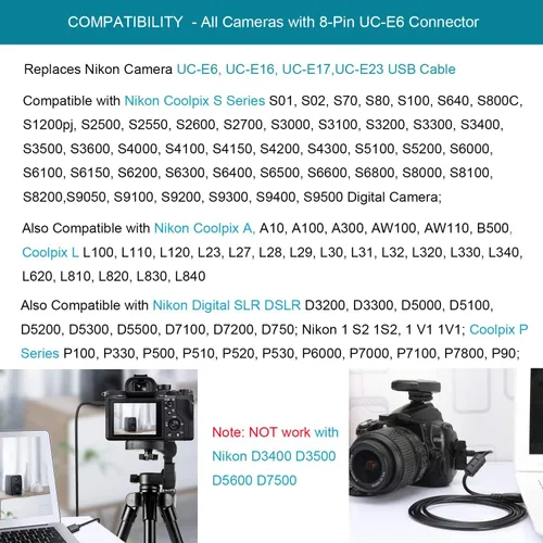 Miniatura 2 de MaxLLTo® Cable de datos USB de repuesto UC-E6 para Nikon Coolpix L26, L28, B500, L110 L120, L310, L330, L340, L620, L810, L820, L830, L840, A10