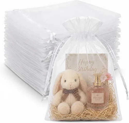 Miniatura 12 de Crweety 50 Piezas Bolsas de Organza Doradas de 3 x 4 Pulgadas, Pequeñas Bolsas de Regalo de Malla con Cordón para Favores de Boda, Despedida