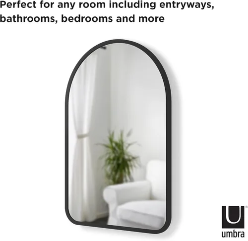 Miniatura 3 de Umbra Hub - Espejo de pared arqueado con marco de goma, estilo moderno para baño, entrada, sala de estar y más, 24 x 36 pulgadas, color negro