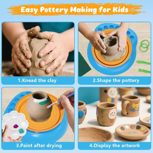 Miniatura 4 de TingingYuli Rueda de cerámica para niños con kit de arcilla, artes y manualidades para niños de 6 a 8 a 12 años, kit completo de cerámica