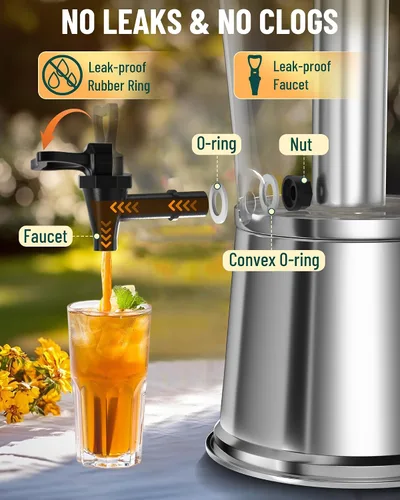 Miniatura 6 de WantJoin - Dispensador de bebidas con soporte, dispensador de bebidas para fiestas, dispensador de agua de acero inoxidable con núcleo de hielo