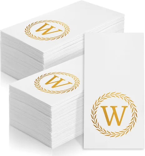 100 servilletas desechables con monograma de oro, toallas de mano decorativas con letra W, servilletas de cena para invitados, toallas de mano con