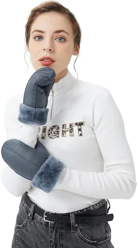 Miniatura 3 de Surblue Manoplas de piel de oveja de invierno para mujer, piel de cordero de primera calidad