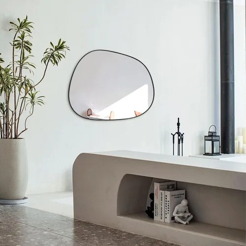 Miniatura 5 de ELEHUME Espejo de pared asimétrico para decoración de 17.5 x 22.5 pulgadas, moderno espejo de pared con marco negro para sala de estar, baño, Negro