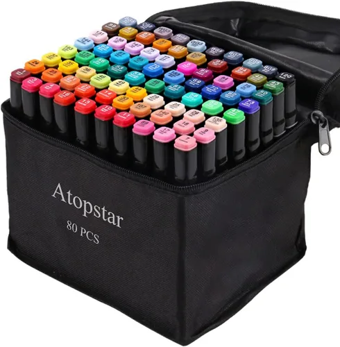 ATOPSTAR Marcadores de alcohol de 80 colores para arte de dibujo para niños con doble punta, suministros de pintura para colorear para adultos,