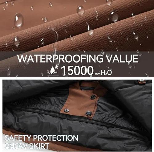 Miniatura 5 de Chaqueta de esquí para hombre, impermeable, resistente al viento, capucha extraíble para invierno, para motos de nieve, senderismo