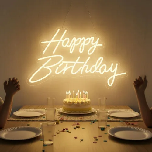 Miniatura 9 de Letrero de neón con texto en inglés "Happy Birthday", letras LED acrílicas de 19.6 x 11.8 pulgadas, letras iluminadas, letreros LED de neón