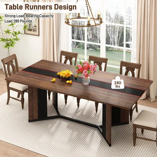 Miniatura 4 de chartustriable Mesa de comedor para 4 a 6 personas, mesa de cocina moderna grande de 71 pulgadas con diseño de camino de mesa integrado, mesa