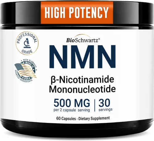 BioSchwartz Suplemento NMN – 500 mg de mononucleótido de nicotinamida – 30 porciones, 60 cápsulas – Fabricado en los Estados Unidos con ingredientes