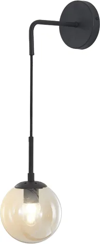 BOKT Aplique de pared de vidrio ámbar redondo con acabado mate en negro, lámpara de pared de globo moderna de mediados de siglo para baño, aplique