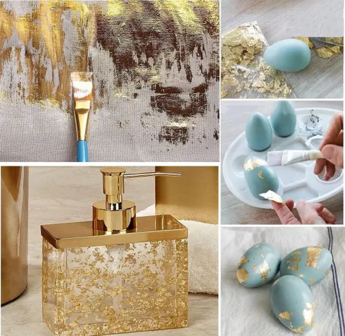 Miniatura 5 de Hojas de oro en copos, hojas de lámina dorada para resina, 10g de copos de lámina metálica, para arte de uñas, pintura, manualidades, fabricación