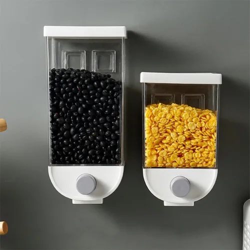 Miniatura 8 de Hemoton Contenedor de almacenamiento de granos de cocina montado en la pared, dispensador de cereales de plástico de 53 onzas con tapa hermética