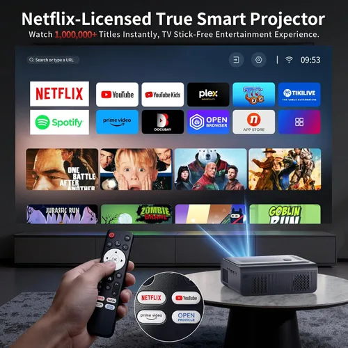 Miniatura 2 de 【Compatible con Netflix/alto brillo】Proyector inteligente con WiFi 6 y Bluetooth 5.3, proyector de películas para exteriores 4K con enfoque