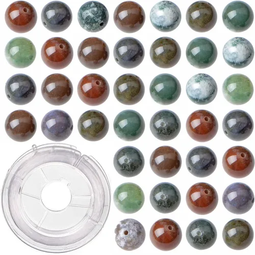 Miniatura 20 de 100 cuentas sueltas redondas de jade blanco natural de 0.315 pulgadas para fabricación de joyas con cordón elástico de cristal