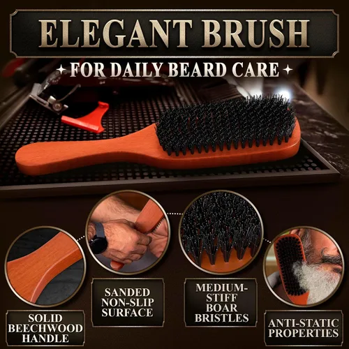 Miniatura 3 de Cepillo de barba para hombre con mango – Cepillo de barba de cerdas de jabalí suave para hombres, diseño de madera de 9 pulgadas para barbas