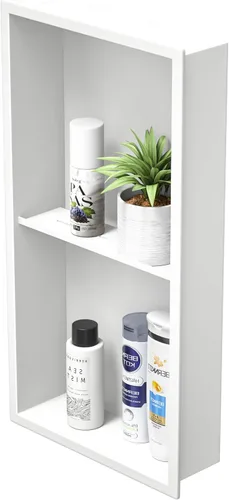 Miniatura 15 de Nicho de ducha de acero inoxidable de 24 x 12 pulgadas, cepillado, no necesita azulejos, nicho de pared con estantes dobles, estante de ducha