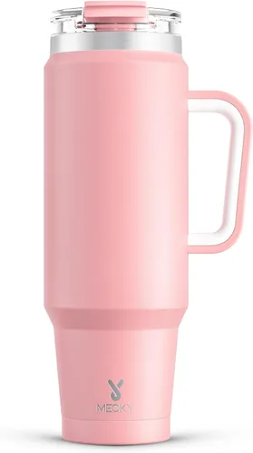Miniatura 14 de Meoky Vaso de 40 onzas con asa y pajita, vaso aislado con tapa y popote, taza de viaje de acero inoxidable, mantiene el frío durante 34 horas, 100%