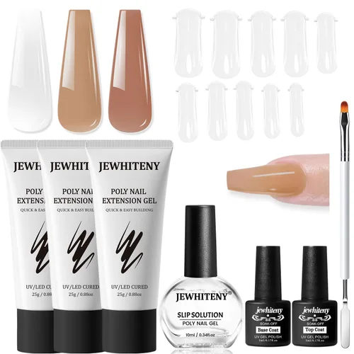 Miniatura 10 de JEWHITENY Set de uñas de gel de extensión de poligel transparente, blanco y rosa con capa base y capa superior para arte en dedos y manicura