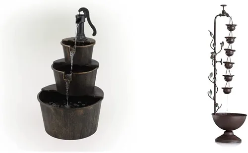 Alpine Corporation TEC234BR - Fuente de cascada de barril, 22 pulgadas de largo x 25 pulgadas de ancho x 40 pulgadas de alto, marrón y 38 pulgadas
