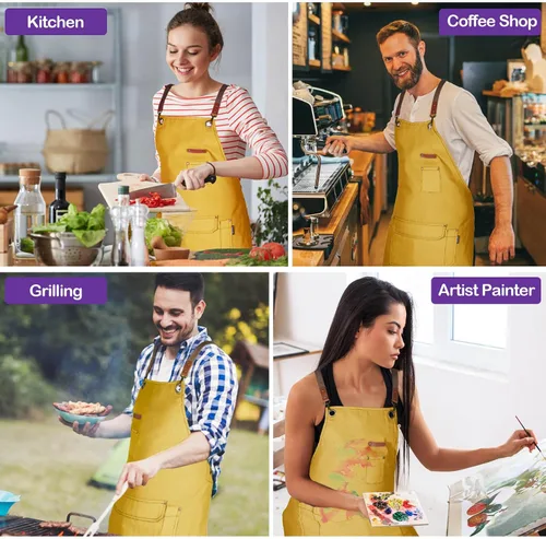 Miniatura 6 de Delantal de chef para hombres y mujeres con paquete de regalo, delantal de espalda cruzada con bolsillos para cocina, horneado, artista, pintura