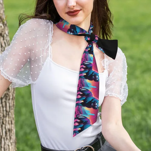 Miniatura 4 de Synthwave Sabertooth Pattern Silk Scarf for Women 46.9 * 3.1 In Headband