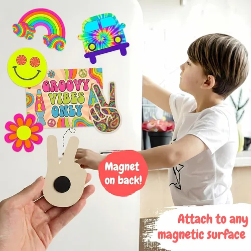 Miniatura 4 de BOIKOKY Paquete de 12 recuerdos de fiesta preempaquetados, recortes retro de madera con imanes y kits de pintura para niños, decoraciones