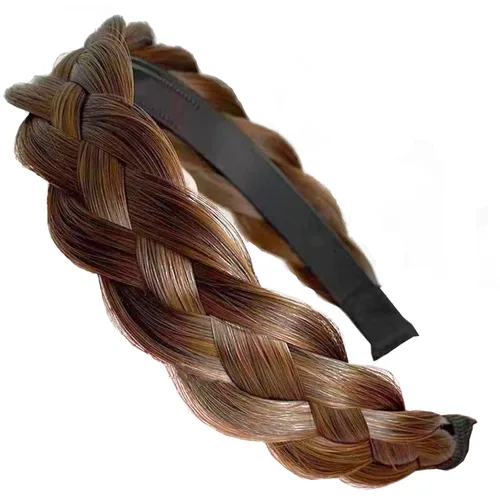 Miniatura 11 de Diadema de 4 hebras de cabello sintético trenzado, diadema trenzada con dientes, accesorio de belleza, diadema elástica para mujer (marrón oscuro)