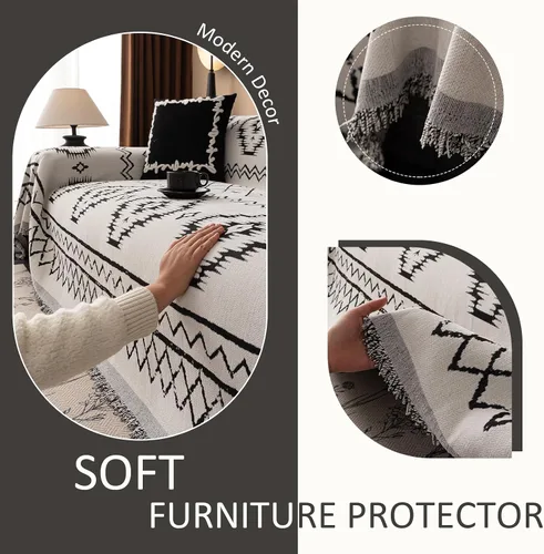 Miniatura 113 de VClife Fundas de sofá bohemio de felpilla para sofá seccional, fundas de sofá suaves y antideslizantes para sofá de 2 cojines, protector de muebles
