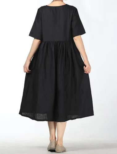 Miniatura 2 de FTCayanz Vestido midi de verano para mujer, de lino, bohemio, casual, para playa, con bolsillos