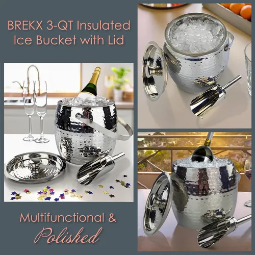 Miniatura 6 de BREKX Cubos de hielo aislados de 3 cuartos para fiestas con tapa y pala, enfriador de vino Iceberg Anchored, cubo de champán para barra de cóctel