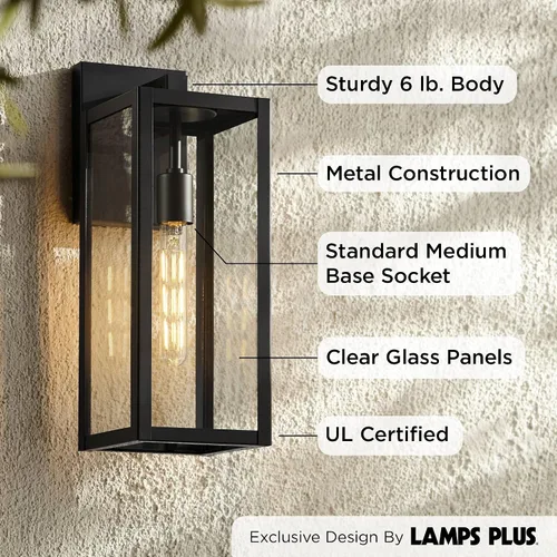 Miniatura 5 de John Timberland Titan - Lámpara de pared industrial moderna para exteriores, metal negro místico, 17 pulgadas, vidrio transparente, húmedo
