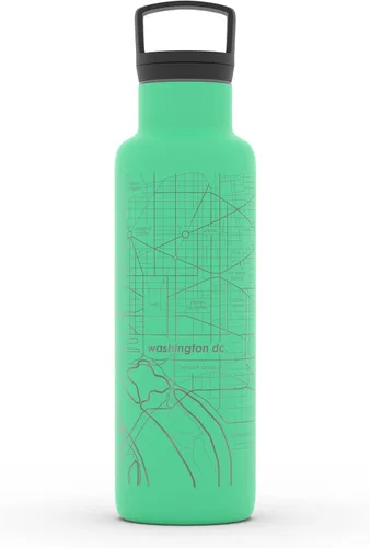 Miniatura 181 de Well Told Botella de agua aislada con mapa de Washington DC grabado, botella de acero inoxidable grabada (21 onzas, blanco) botella aislada de mapa