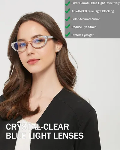 Miniatura 7 de EYEURL Gafas de lectura de ojo de gato para mujer, bloqueo de luz azul, paquete de 4 lectores de moda para mujer, anteojos antirreflejos