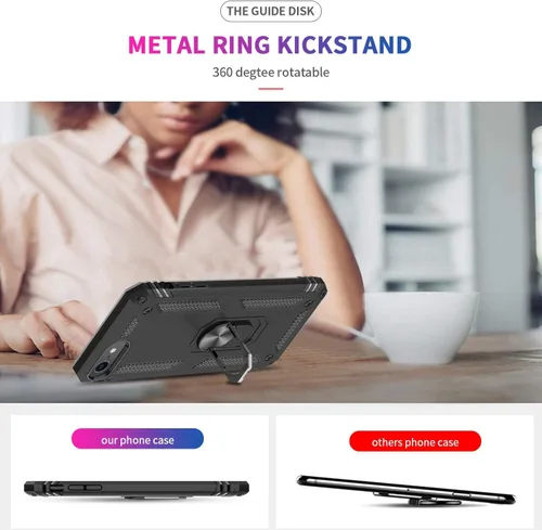 Miniatura 6 de LeYi Funda para iPhone SE 2022/2020 con [2 unidades] protector de pantalla de vidrio templado, cubierta de grado militar con soporte de anillo Negro