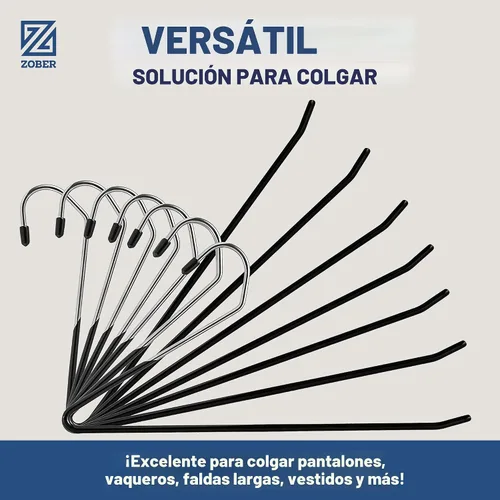 Miniatura 6 de Zober Perchas para Pantalones Antideslizantes - Paquete de 20 Perchas de Extremos Abiertos para Pantalones y Jeans para Closet - Percha de Ropa que