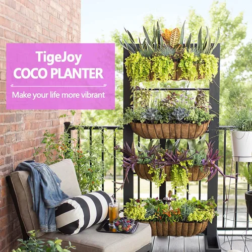 Miniatura 6 de TigeJoy 2 piezas de 24 pulgadas, revestimiento de fibra de coco grueso 100% natural para macetas, terrazas de jardín, macetas, 24 pulgadas