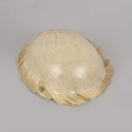 Miniatura 3 de Toupee para hombres 100% cabello humano real para hombre, piezas de cabello de 0.002 in, bucle en V, suave, súper delgado, con sistema de reemplazo