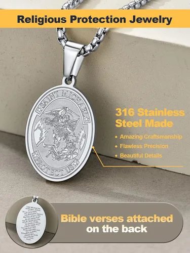 Miniatura 94 de U7 Saint Benedict/Michael Medal Necklace, 316L Stainless Steel Virgin Mary Necklace for Men Women, Bible Verse Protection Necklace Catholic