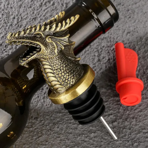 Miniatura 8 de Cabeza de Dragón Vertedor y Tapón de Botella de Vino 2 en 1, Regalos de Dragón para Hombres y Mujeres Fanáticos de los Dragones, Vertedores